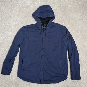 Butter Cloth Shacket Mens Large Blue Geometric Full Snap Stretch Lined Hooded‎